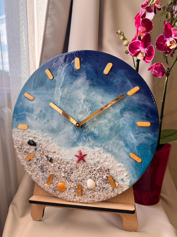 Modern Resin Clock 40cm Beach Clock Coastal Decor Epoxy Resin Clock Nautical gallery