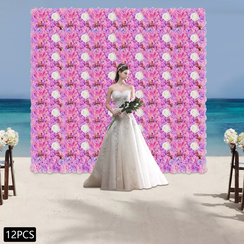 12pcs Artificial Silk Rose Flowers 3D Backdrop Wall for Wedding Party Decoration gallery