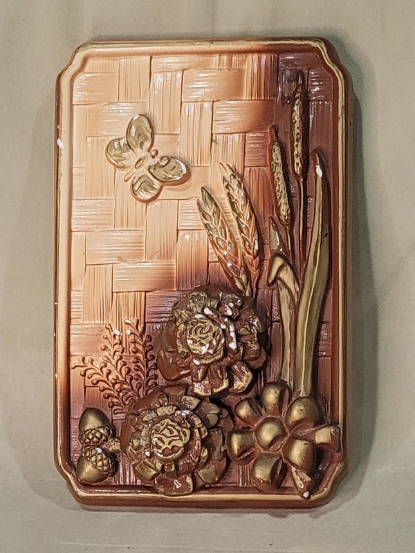Miller Studios Chalkware Eall Plaque Botanical Harvest Basketweave