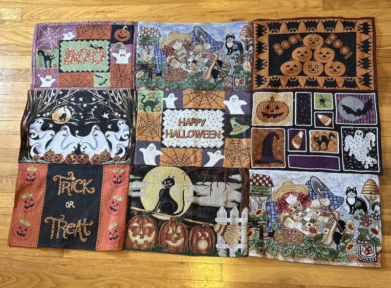 Halloween Patchwork Tapestry 36”x52” Retangular Table Topper Wall Hanging
