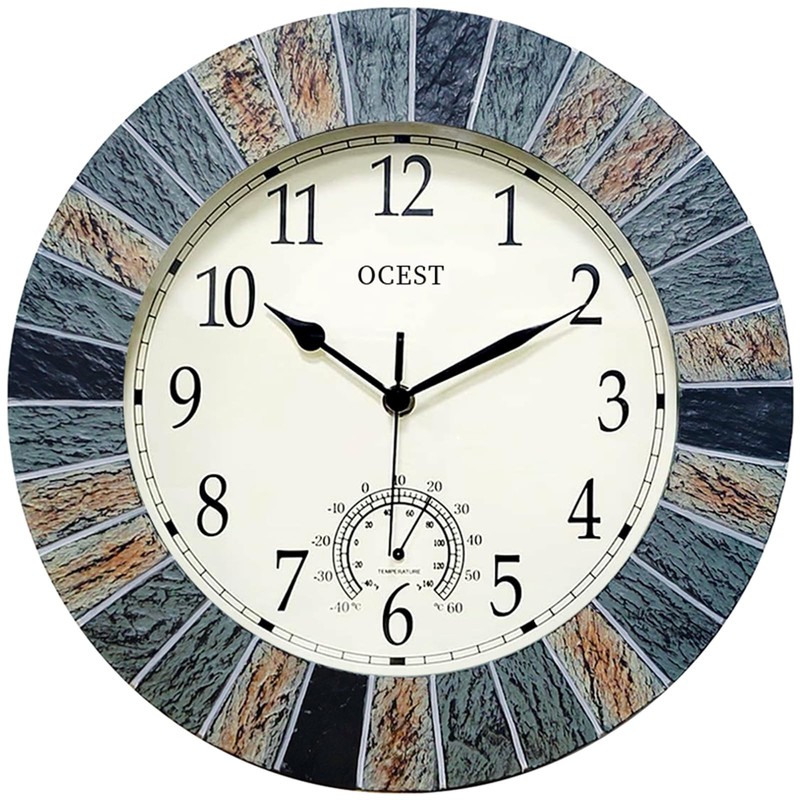 Outdoor Waterproof Wall Clock with Thermometer 13 Inch Patio Clock