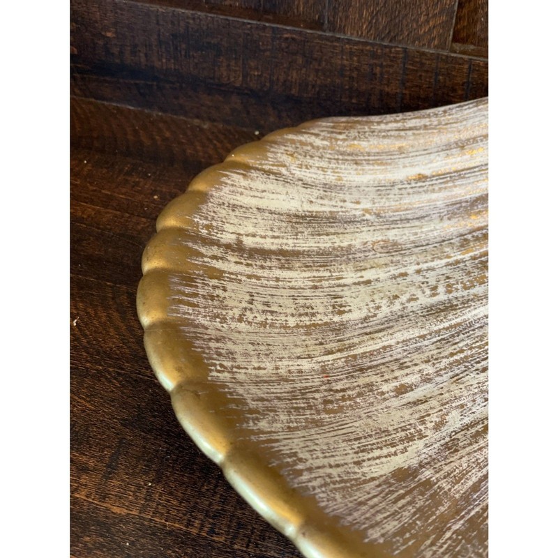 Large Gold Seashell Bowl Coastal Decor | Distressed Wash Shell Dish Centerpiece gallery