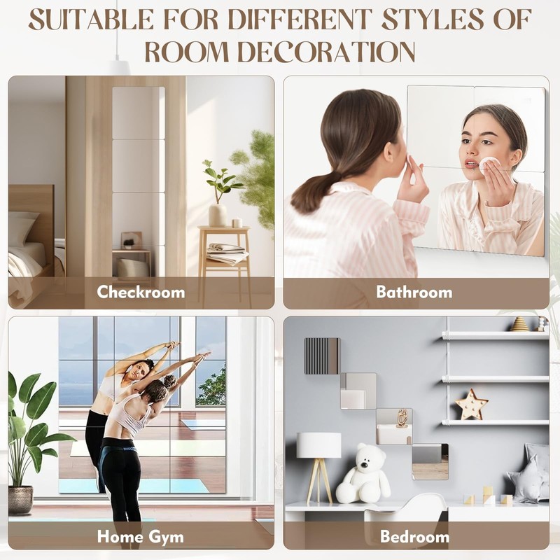 KBPNO 4 Pack Self Adhesive Acrylic Mirror, 8 x 8 Inch Frameless Shatterproof ... gallery