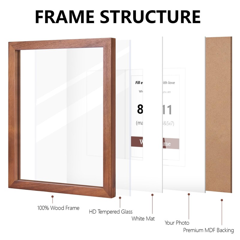 8x10 Picture Frame, Solid Natural Walnut Wood Photo Frame with Tempered Glass... gallery