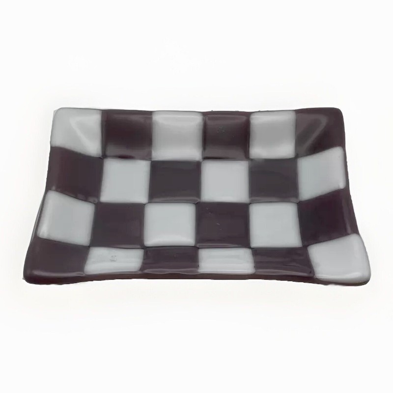 Super Cool Bullseye Fused Glass Trinket Dish Purple And White Excellent Cond