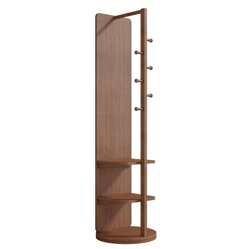 Solid Wood Full Length Mirror Rotating Coat Rack Storage Space Saving Floor