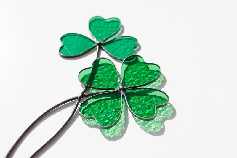 Stained Glass 4 Leaf Clover Suncatcher - Lucky Shamrock Table Decor Gift gallery