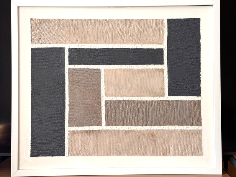 Modern Geomet Handmade Abstract Textured Wall Art 50x60 cm – Dark Gray & Beige gallery