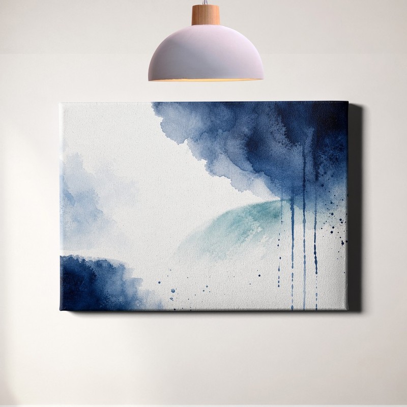 Blue Abstract Canvas Art Indigo Watercolor Minimal Modern Decor