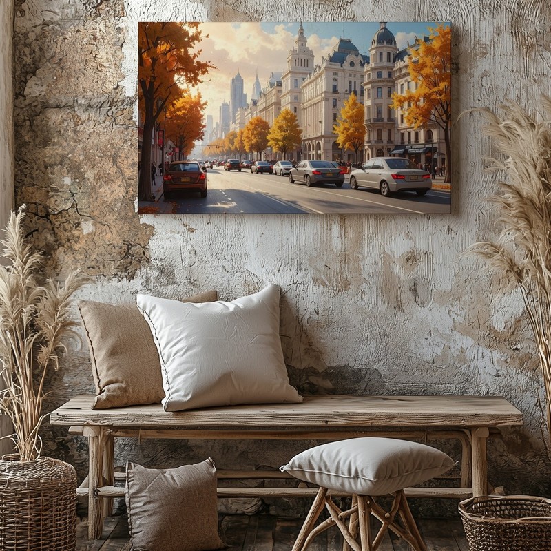 Autumn Motion Boulevard Canvas Cinematic City Street Scene Art Wall Art gallery