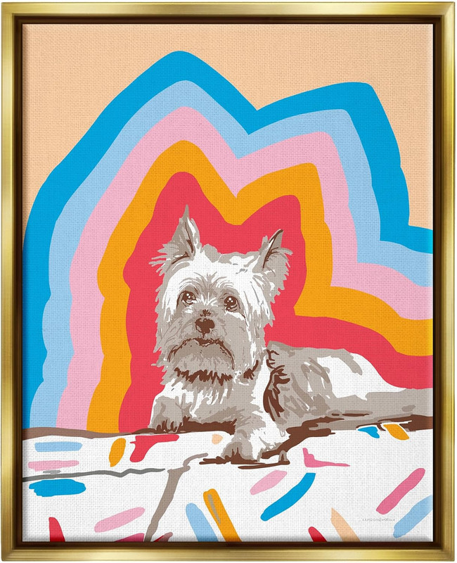 Retro Abstract Terrier Dog Gold Framed Floater Canvas Wall Art Design by Kamdon
