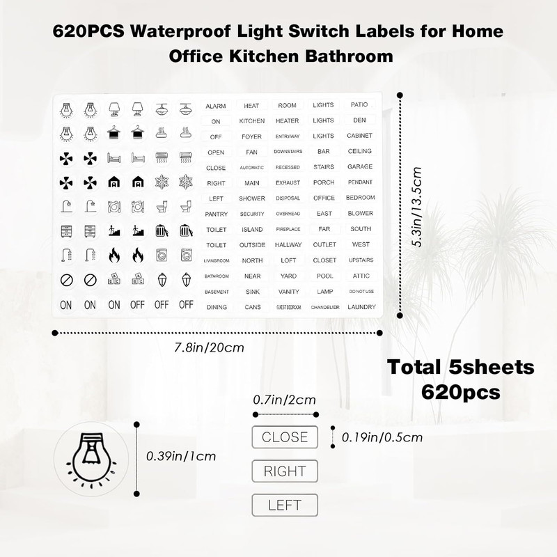 Transparent Light Switch Labels 620PCS, Waterproof Switch Stickers for Home Offi gallery