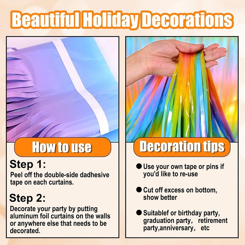 4 Pack 10 Ft Light Rainbow Foil Fringe Garland Metallic Tinsel Streamers Banner gallery