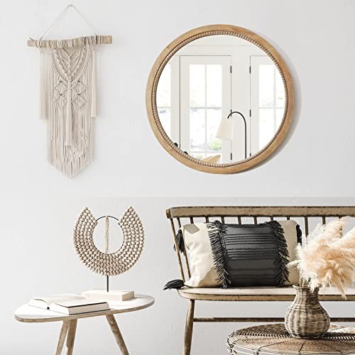 Round Wood Mirror,24 inch Circle Rustic Farmhouse Natural 24"L x 24"W Nature gallery