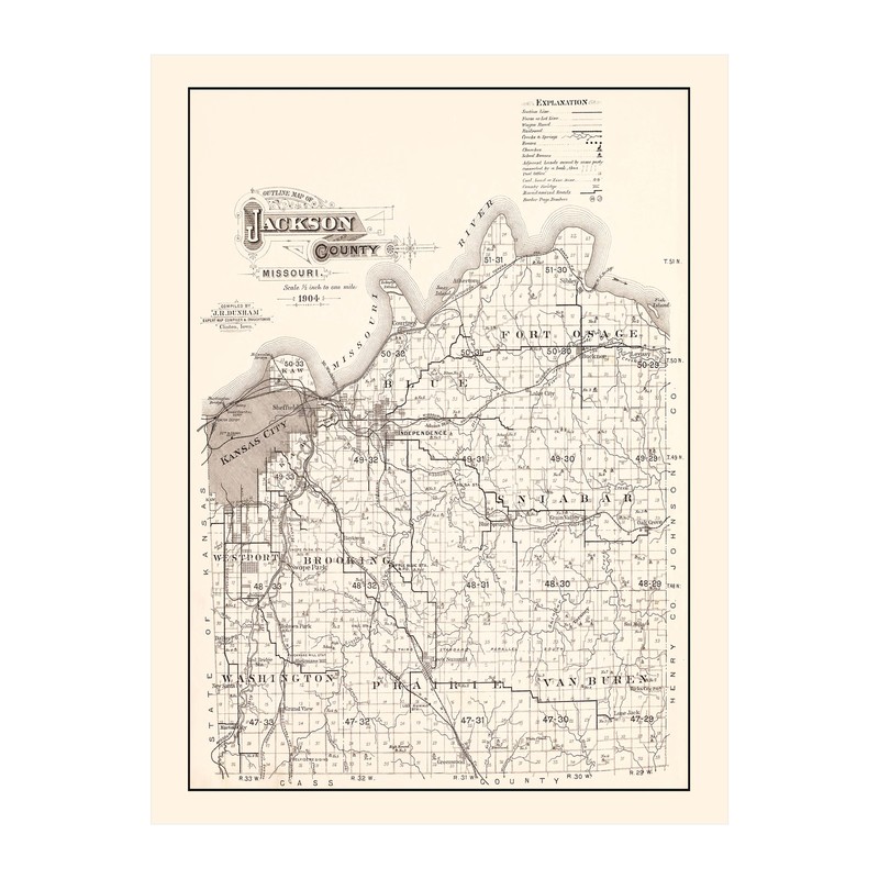 Old Map of Jackson County, MO 1904 - Vintage Missouri Art gallery
