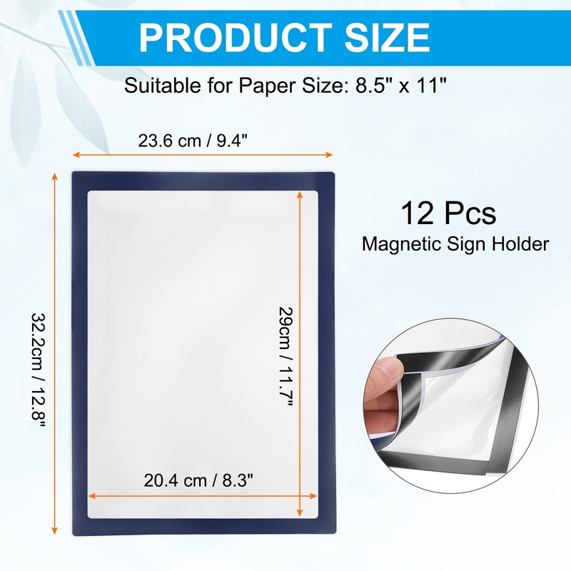 12Pcs 8.5x 11Inch Magnetic Sign Holder Self-Adhesive Border Wall Mount Dark Blue gallery
