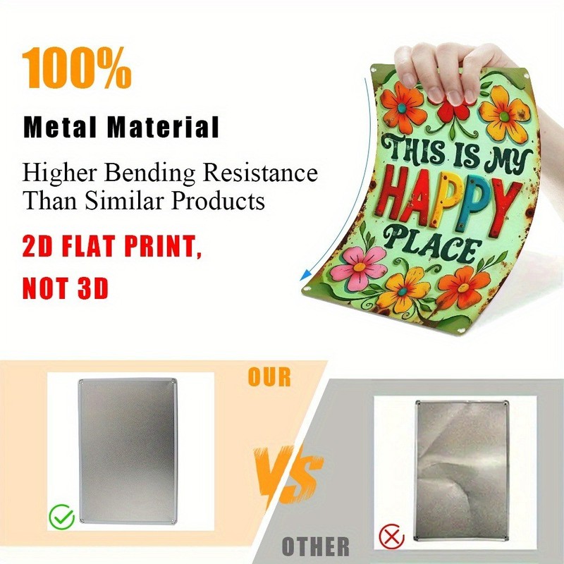 Retro Garden Decor Metal Sign This Is My Happy Place Colorful Floral Plaque 12×8 gallery