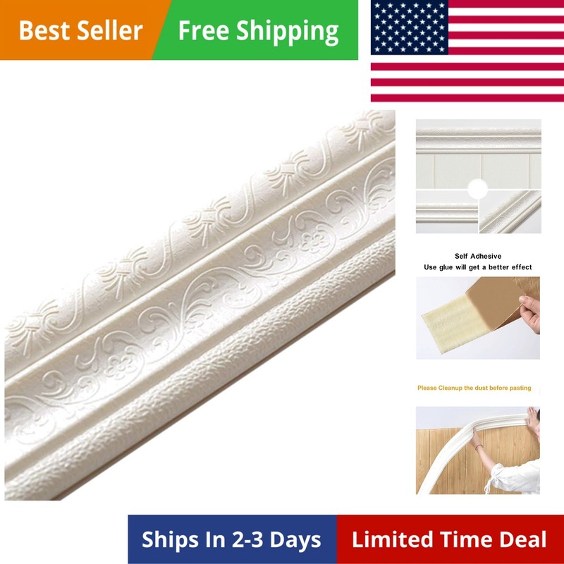90″x 3″ Self Adhesive Flexible Foam Molding Trim, 3D Sticky Decorative Wall L…