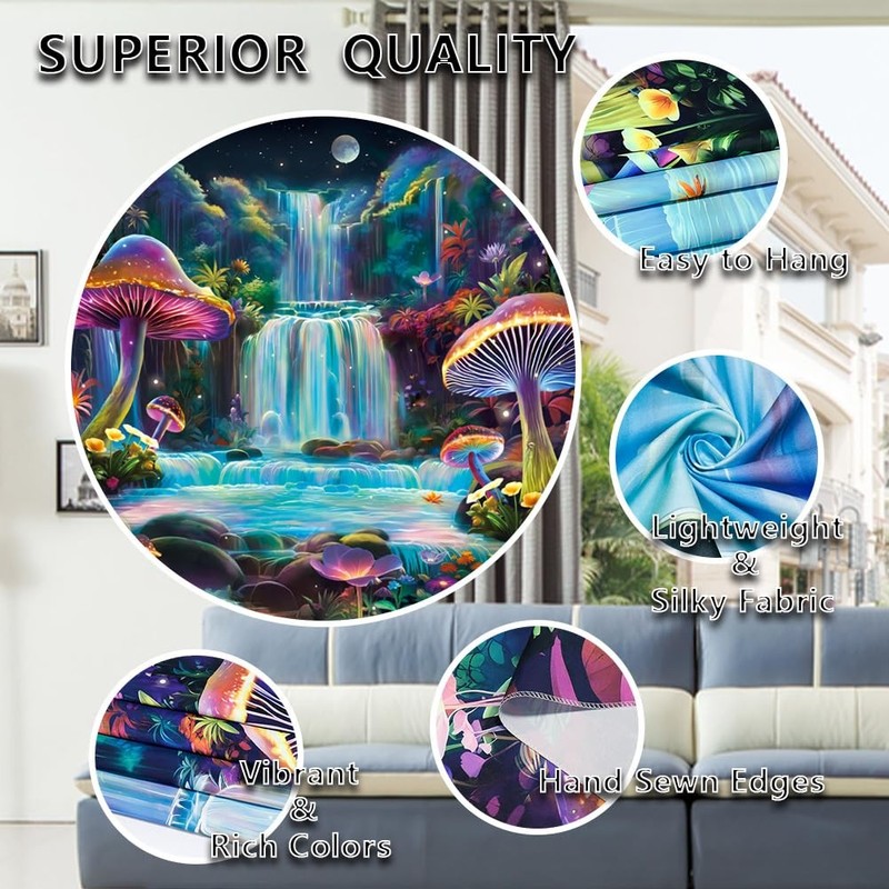 Blacklight Tapestry Fantasy Mushroom Forest Tapestries UV Reactive Waterfall gallery
