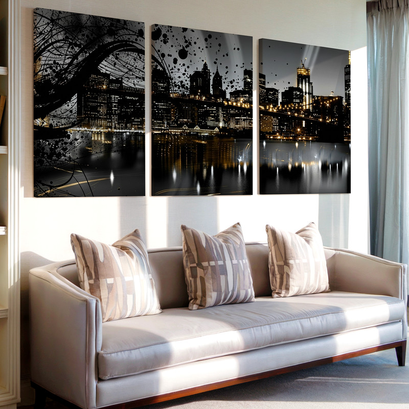 3 Pieces Modern Cityscape Abstract Large Wall Art Set for Bedroom Set Of 3 gallery