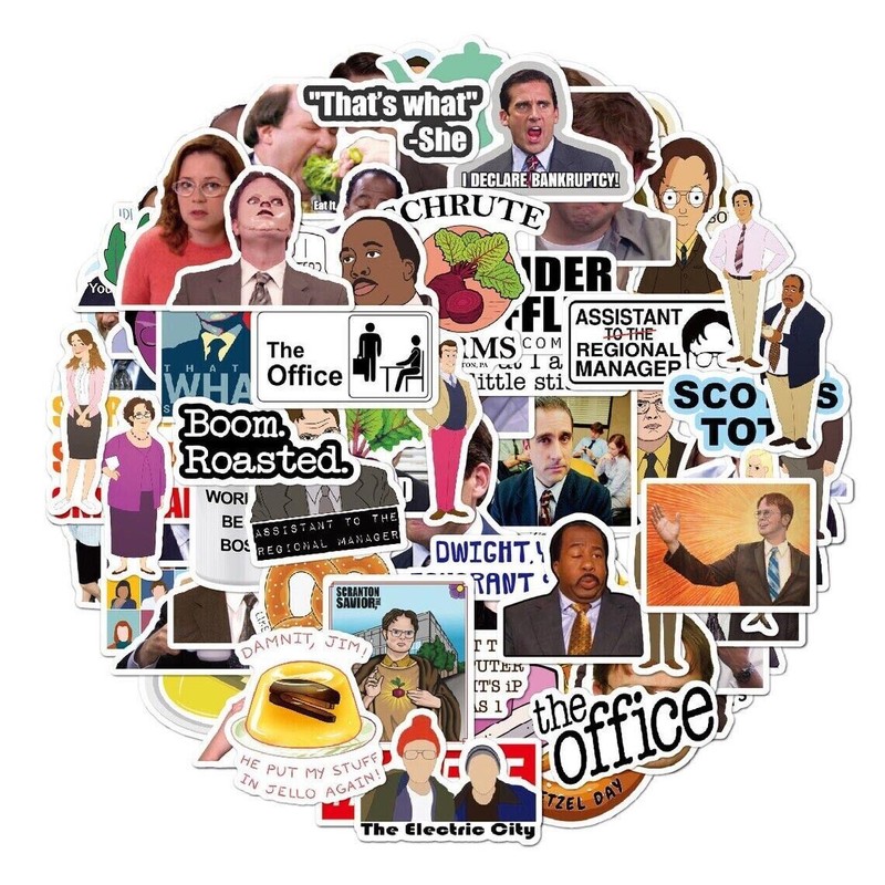 THE OFFICE Vinyl Stickers [F] FALSE Pretzel Day STAPLER JELLO Scott's Totts + gallery