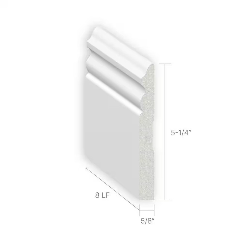 5-1/4 In. X 5/8 In. X 96 In. Baseboard White Prepainted Waterproof Colonial PVC