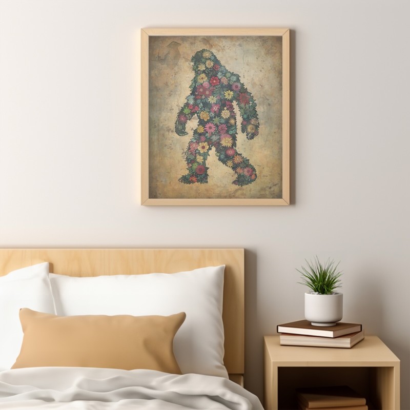 Vintage Sasquatch Flowers Wall Art, Bigfoot Floral Poster, Botanical Yeti Decor gallery