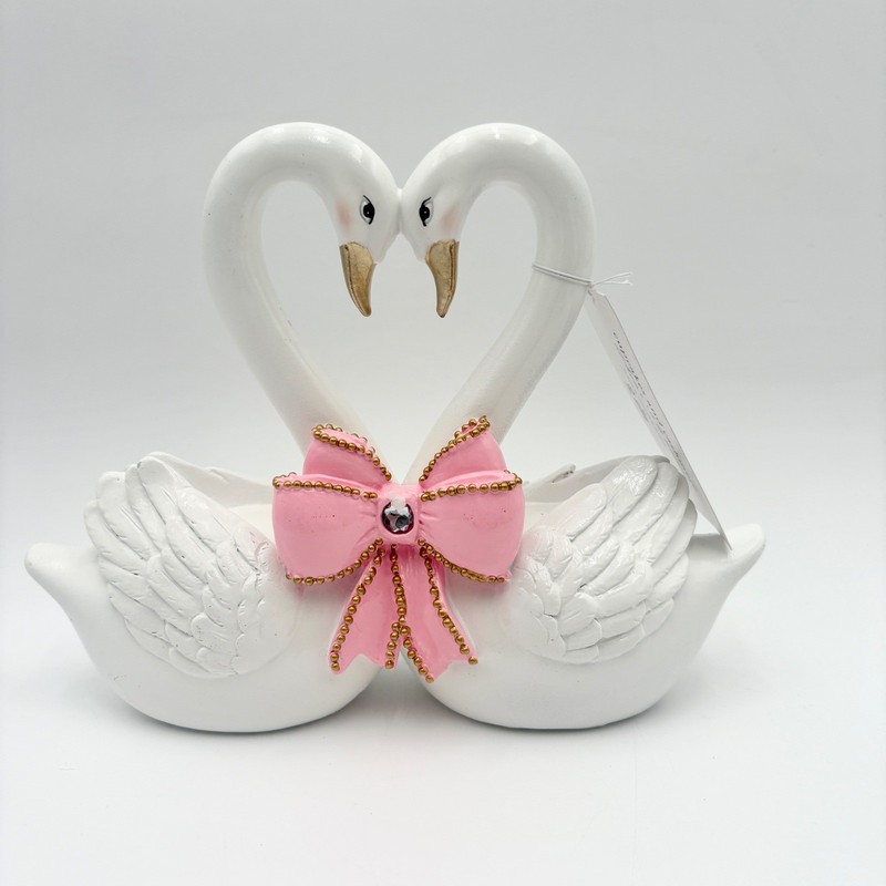 Cupcakes and Cashmere White Swan Valentines Day Heart Decor Pink Bow Rhinestone