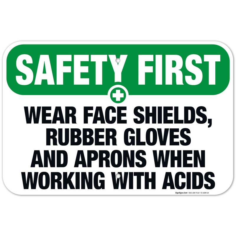 Wear Face Shields, Rubber Gloves And Aprons Sign, OSHA Safety First Sign,