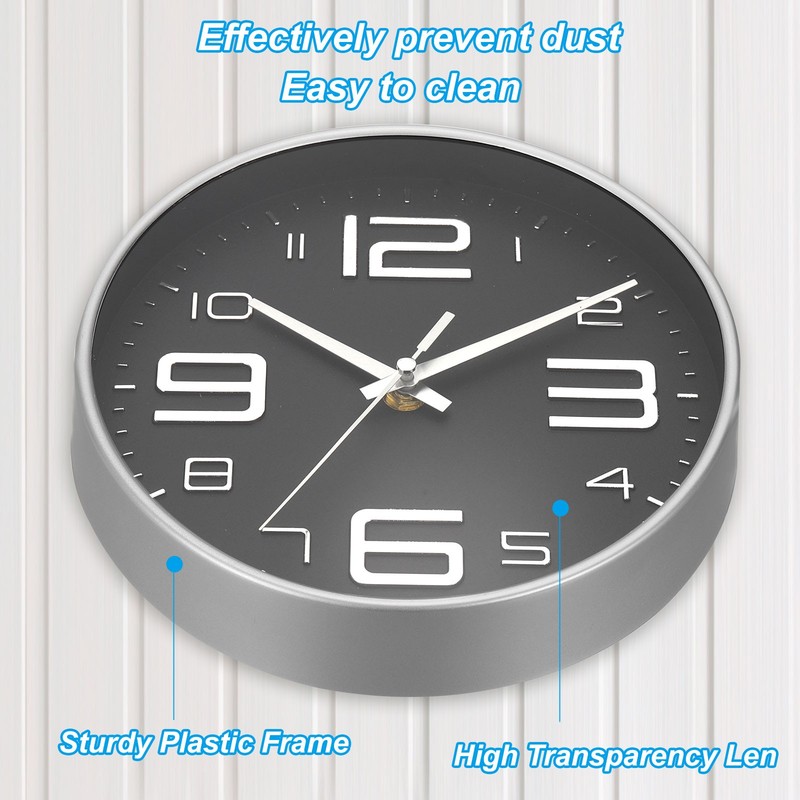 8 Inch Battery Operated Non-Ticking Round Wall Clocks, Silver Tone/Black,Style 2 gallery