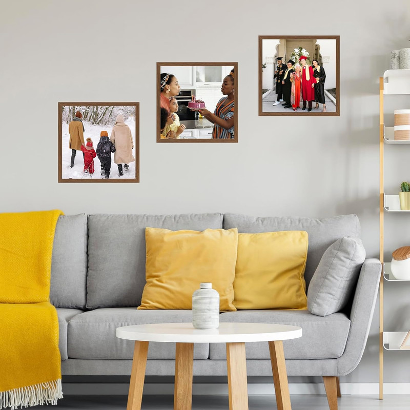 12x12 inch Picture Frame Horizontal and Vertical Formats for Wall Hanging, Brown gallery
