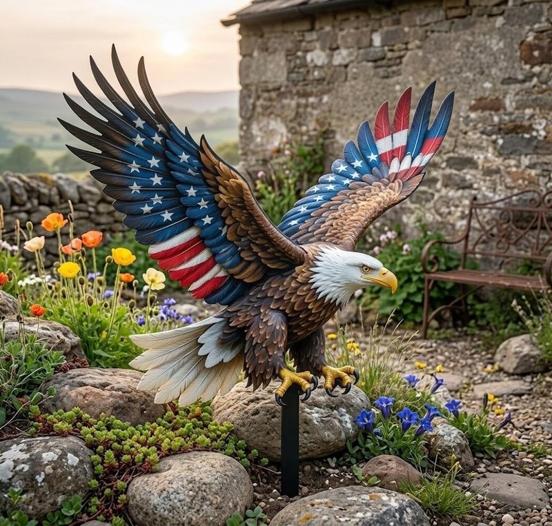 Eagle American Flag Garden Stake Custom Yard Decor 4th Of July Gift
