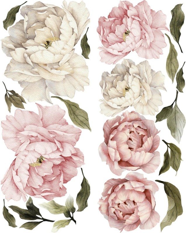 Transform Your Space with Large Floral Peonies Wall Decal - 67"x45" Matte Finish gallery