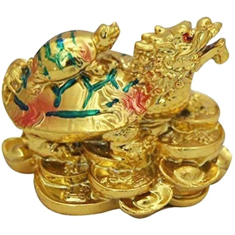 Feng Shui Dragon Headed Tortoise with Baby Golden 8 cm x 5 cm x 6 cm Resin