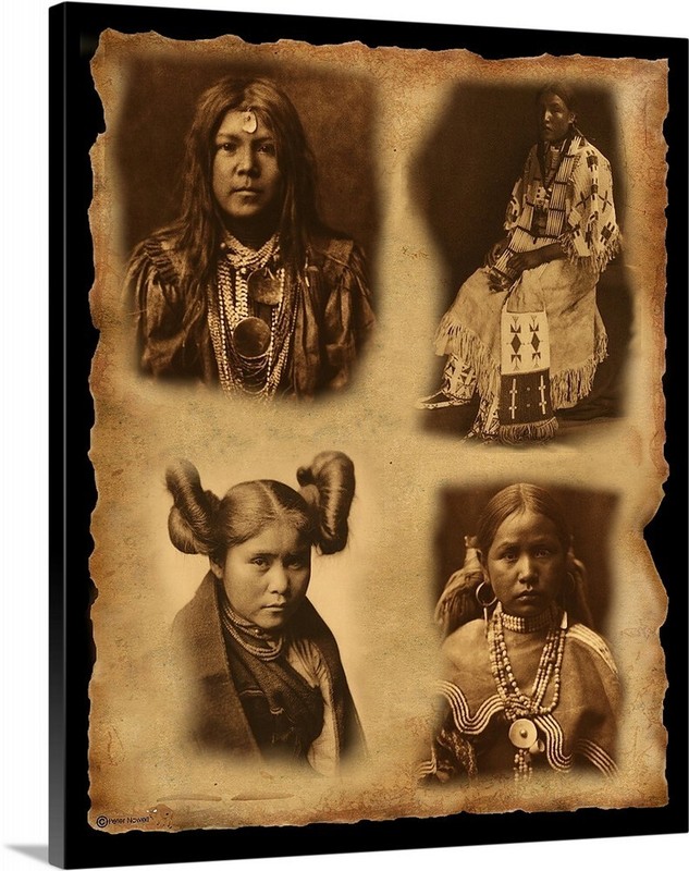 4 Native Indian Maidens old west Stretched Canvas Wrap Print Vintage Photo
