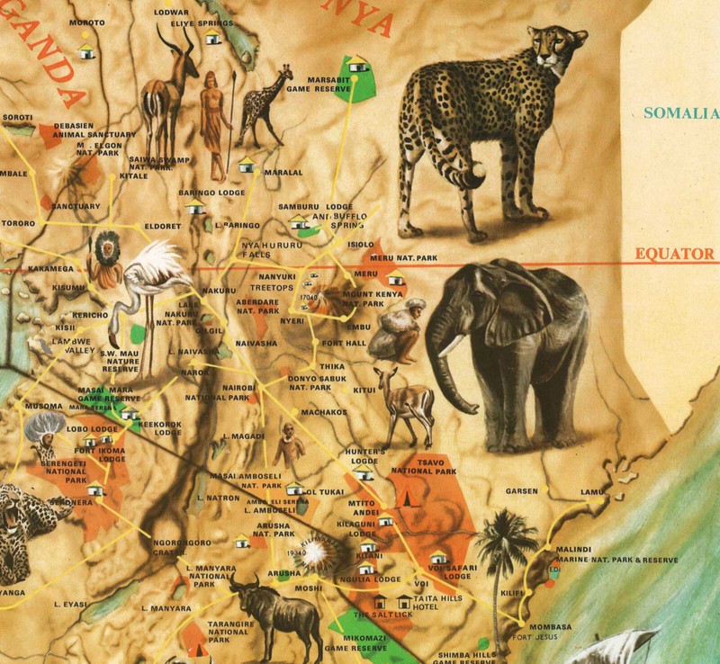 Mid-Century Pictorial Map of East Africa Kenya, Tanzania, Uganda Wall Art Poster gallery