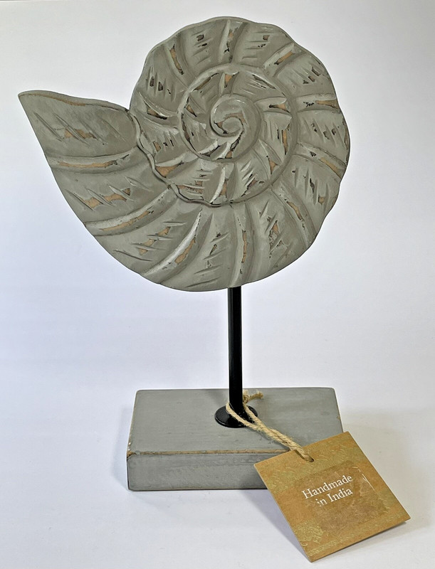 Tall Nautilus Seashell Sculpture Gray Wood Beach Shabby Chic Handmade India