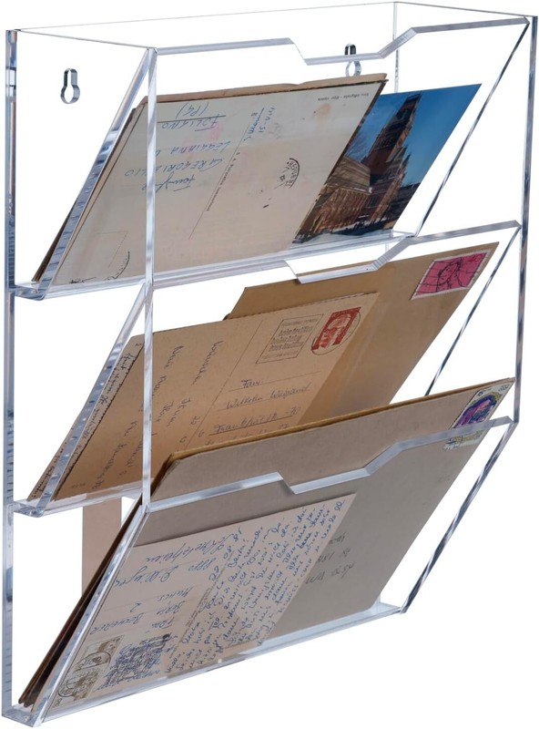 3-Tier Premium Clear Acrylic Wall Mounted Mail Holder Sorter Document Rack