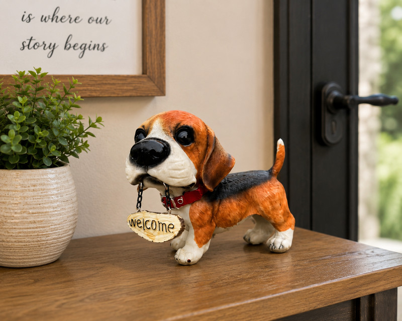 Cute Beagle Dog Welcome Sign Statue Figurine Garden Yard Outdoor Home Decor Pupp