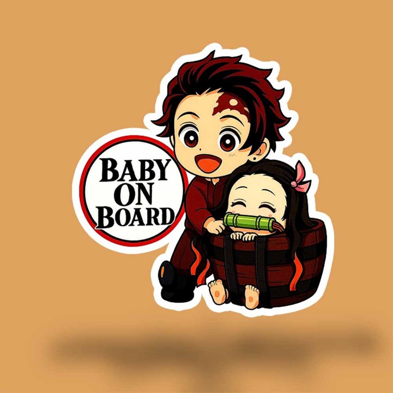 Cute Demon Slayer Baby on Board Decal | Funny Tanjiro & Nezuko Anime Car Sticker