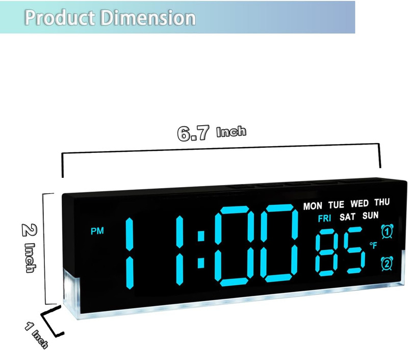 7 Inch Modern LED Digital Alarm Clock with Dual Alarms & Soft Bottom Light｜Displ gallery
