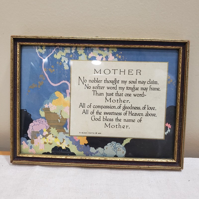 Antique Mother Poem Framed Print 1925 Art Nouveau Floral Cottage Victorian Decor
