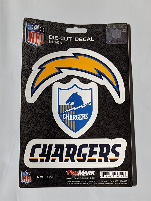 Los Angeles Chargers 3-Pack Die-cut Decals Stickers Sheet Measures 5″ x 7″ New!