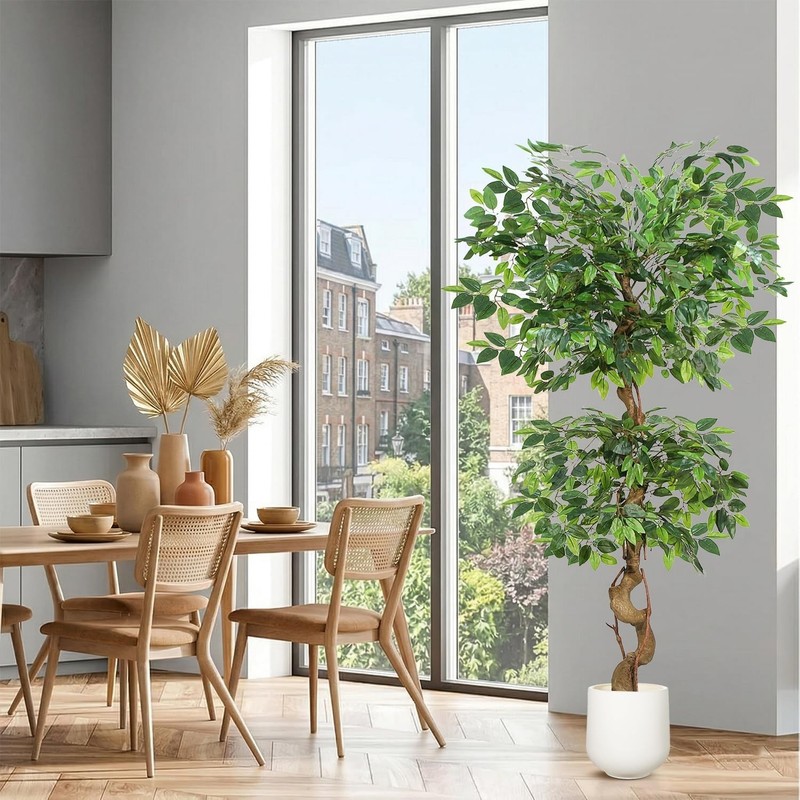 5FT Artificial Ficus Tree,Large Fake Tree with White Planter, Tall Faux Ficus gallery