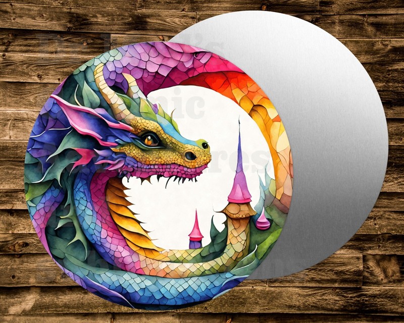 Cool Colorful Dragon round sign Wreaths Crafts & Miniatures