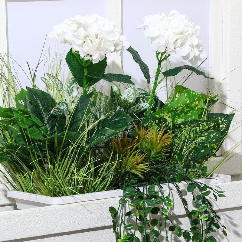 18 Pcs Artificial Plants Outdoor UV Resistant Artificial Fake Bushes for Wind... gallery
