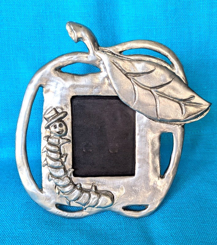 Vintage 1996 Metzke Pewter Picture Photo Frame Apple Worm Design