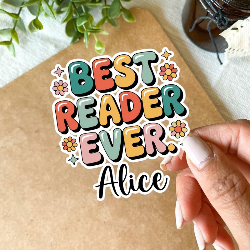 Personalized “Best Reader Ever” Colorful Name Sticker, Waterproof Vinyl Decal