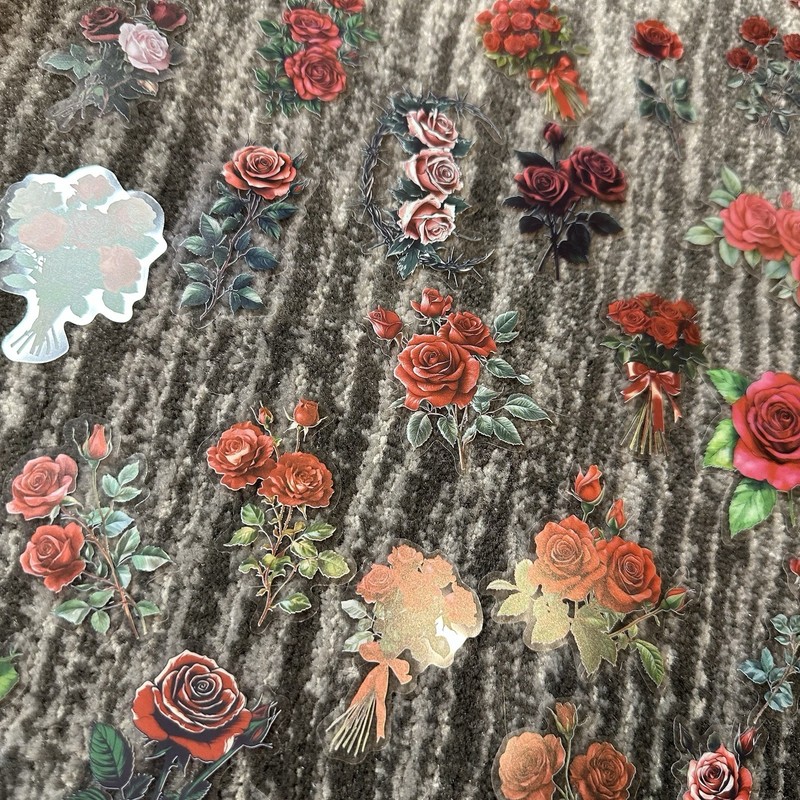 Rose Stickers 50 Flower Transparent Junk Journal Scrapbook Decals Retro New gallery