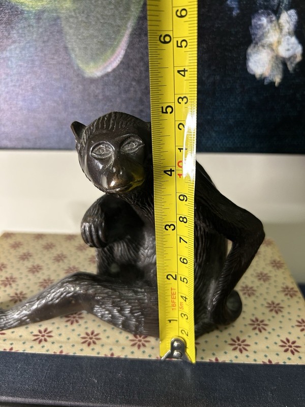 Vintage Bronze Seated Monkey Figurine Statue Dark Patina Okimono Style 4" Tall gallery